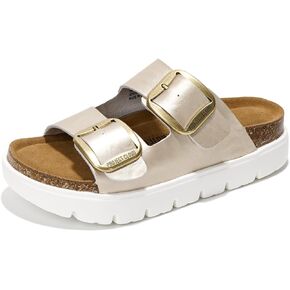 Project Cloud Genuine Leather Platform Sandals Women Footwear - Wedge Chunky Sandals Womens sandals with Memory Foam Insole and Cork Footbed (GREECECHUNKY,LIGD, 10)