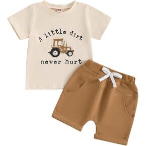 Toddler Baby Boy Summer Clothes Short Sleeve Letter Print Shirt and Elastic Waist Shorts Set Summer 2Pcs