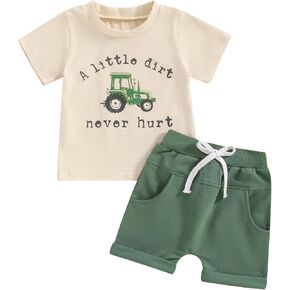 Toddler Baby Boy Summer Clothes Short Sleeve Letter Print Shirt and Elastic Waist Shorts Set Summer 2Pcs in Kuwait