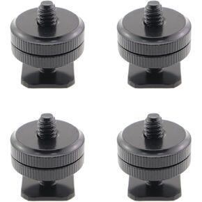 4PCS Camera Hot Shoe Mount Double Black Aluminium Flash Bracket Camera Shoe Mount to 1/4inch-20 Tripod Screw Adapters Suitable for DSLR Camera Mount