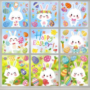 OHOME 2024 Easter Window Clings| 9 Sheets Bunny Egg Easter Basket Stuffers for Glass Windows - Easter Gifts Crafts Party Favors for Home,8x12 Inch