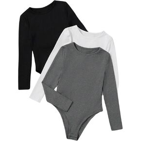 Girl's 3 Pack Long Sleeve T Shirt Bodysuit Crew Neck Romper Jumpsuit Bodysuit Tops Fall Clothes