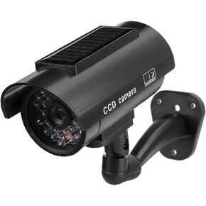 Fake Security Camera, Solar Powered Fake Surveillance Camera with Flash LED Dummy Bullet Simulated CCTV Camera, Indoor Outdoor Use Good for Home/Office/Shop/Garage, Black