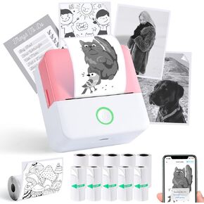 Thermal Mini Printer, X6 Inkless Sticker Phone Printer with 10 Rolls Paper,Bluetooth Portable Phone Printer,Study Printer for Pictures, Photos, Journals, DIY, Compatible with iOS&Android (Pink)