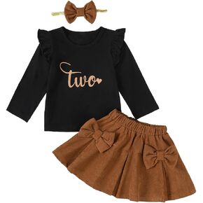 Baby Girl 2nd Birthday Outfit Girl Two Year Old Birthday Outfit Toddler Girl Second Birthday Skirt Set