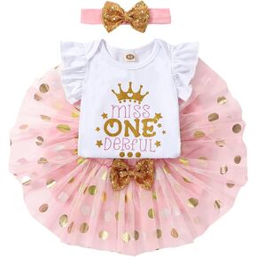Baby Girl Birthday Outfit Romper My 1st Cake Smash Skirt Set Tutu Dress with Sequins Bowknot Headband 3Pcs in Saudi Arabia