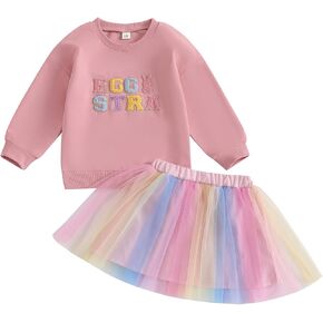YINGISFITM Toddler Easter Dress outfit Baby Girl Bunny Shirt Sweatshirt Tulle Tutu Skirt Kids Little Girls Easter Clothes