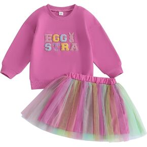 YINGISFITM Toddler Easter Dress outfit Baby Girl Bunny Shirt Sweatshirt Tulle Tutu Skirt Kids Little Girls Easter Clothes