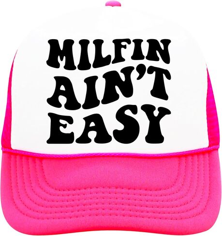 Milfin Ain't Easy Funny Classic 5 Panel Mesh Snap Back Trucker Hat in Kuwait