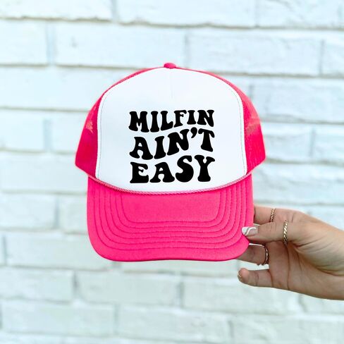 Milfin Ain't Easy Funny Classic 5 Panel Mesh Snap Back Trucker Hat in Kuwait