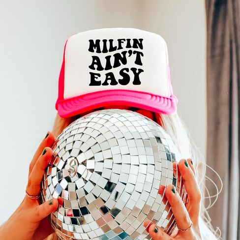 Milfin Ain't Easy Funny Classic 5 Panel Mesh Snap Back Trucker Hat in Kuwait