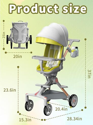 Lightweight Stroller with Snack Tray, Portable Stroller, Compact Travel Stroller with 360°Rotational Seat, Extra Large Storage Basket, and 5-Point Safety Belt Stroller for Toddlers 2-4 Years in Saudi Arabia