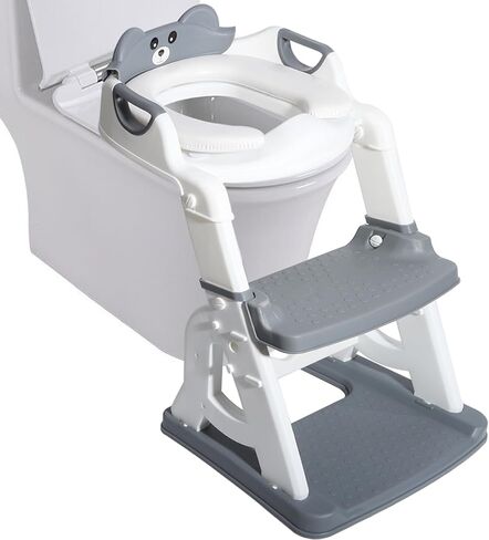 مقعد تدريب Amista Potty مع ارتفاع خطوة البراز سلم قابلة للتعديل 2 في 1 مرحاض تدريب على القعادة لطفله مع وسادة لضادة الانزلاق (رمادي). in Saudi Arabia