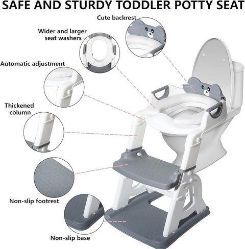 مقعد تدريب Amista Potty مع ارتفاع خطوة البراز سلم قابلة للتعديل 2 في 1 مرحاض تدريب على القعادة لطفله مع وسادة لضادة الانزلاق (رمادي). in Saudi Arabia