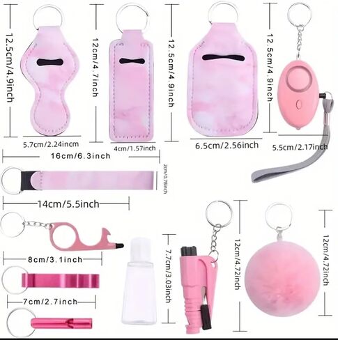 13pcs Keychain Set for Woman with Personal Alarm Pom Pom, Whistle Accessories kit for Women Key Chains Key Ring in Kuwait