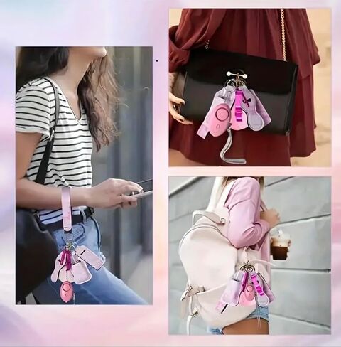 13pcs Keychain Set for Woman with Personal Alarm Pom Pom, Whistle Accessories kit for Women Key Chains Key Ring in Kuwait