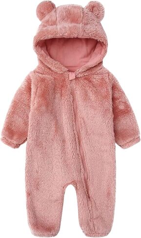 Newborn Winter Romper Fleece Hooded Jumpsuit Snowsuit Warm Outfits Zipper Outwear for Infant in Saudi Arabia
