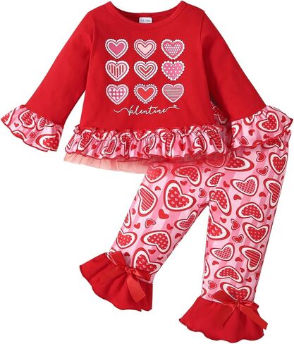 طفل طفل عيد الحب يوم عيد الحب قميص كشكش قميص اندلع بانت مجموعة القديس باتريكز ملابس يوم in Kuwait