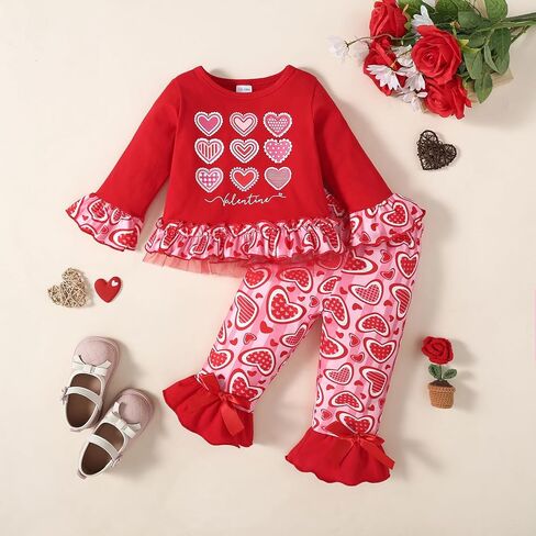 طفل طفل عيد الحب يوم عيد الحب قميص كشكش قميص اندلع بانت مجموعة القديس باتريكز ملابس يوم in Kuwait