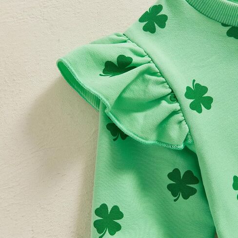 Lamuusaa Toddler Baby Girl St Patricks Day Outfit Shamrock Print Long Sleeve Sweatshirt Long Pants 2Pcs Clothes Set in Kuwait