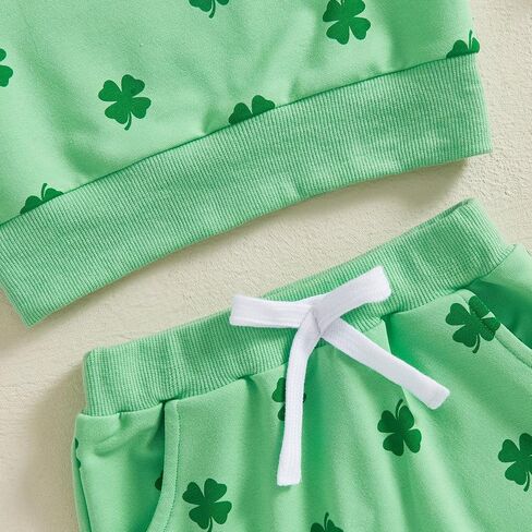 Lamuusaa Toddler Baby Girl St Patricks Day Outfit Shamrock Print Long Sleeve Sweatshirt Long Pants 2Pcs Clothes Set in Kuwait