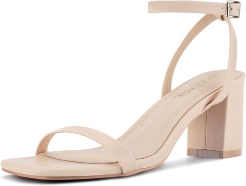 LACUONE Strappy Heels for women Block Chunky Heels Ankle Buckle Square Toe Heeled Sandals in Kuwait
