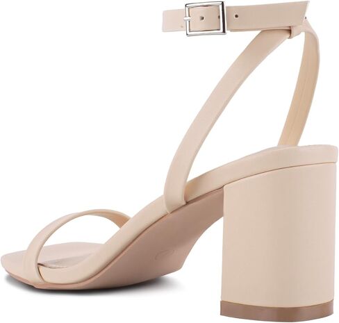 LACUONE Strappy Heels for women Block Chunky Heels Ankle Buckle Square Toe Heeled Sandals in Kuwait