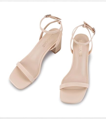 LACUONE Strappy Heels for women Block Chunky Heels Ankle Buckle Square Toe Heeled Sandals in Kuwait