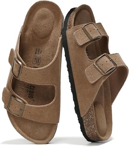 Project Cloud 100% Genuine Leather Womens Sandals Slides for Women (Venita) | Cork Footbed Sandals for Women with Memory Foam and Arch Support Vacation Essentials Slides for Women Footwear Flat Sandals in Saudi Arabia
