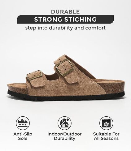Project Cloud 100% Genuine Leather Womens Sandals Slides for Women (Venita) | Cork Footbed Sandals for Women with Memory Foam and Arch Support Vacation Essentials Slides for Women Footwear Flat Sandals in Saudi Arabia