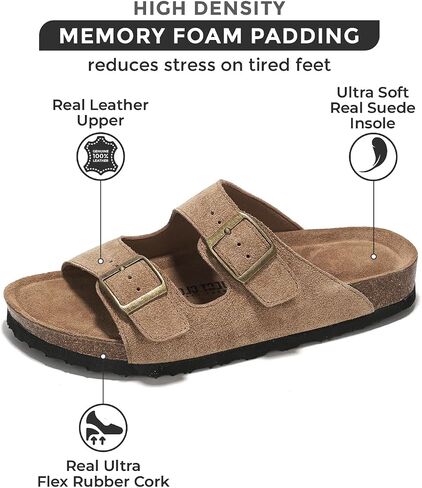 Project Cloud 100% Genuine Leather Womens Sandals Slides for Women (Venita) | Cork Footbed Sandals for Women with Memory Foam and Arch Support Vacation Essentials Slides for Women Footwear Flat Sandals in Saudi Arabia