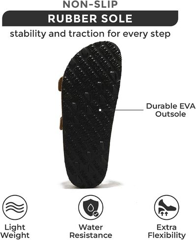 Project Cloud 100% Genuine Leather Womens Sandals Slides for Women (Venita) | Cork Footbed Sandals for Women with Memory Foam and Arch Support Vacation Essentials Slides for Women Footwear Flat Sandals in Saudi Arabia