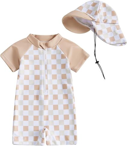 MAYUMMPY Baby Boys Girls Swimwear Casual Zipper One Pieces Rash Guard Swimsuit and Hat Beachwear Bathing Suit in Saudi Arabia