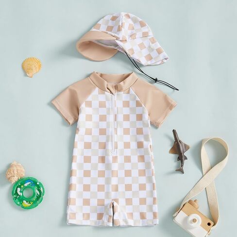MAYUMMPY Baby Boys Girls Swimwear Casual Zipper One Pieces Rash Guard Swimsuit and Hat Beachwear Bathing Suit in Saudi Arabia