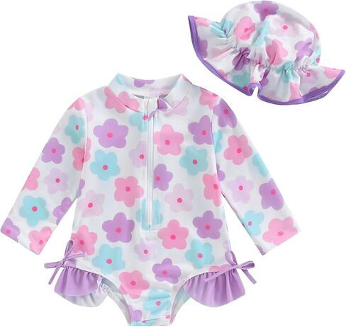 Zaxarra Infant Baby Girl Swimsuit قطعة واحدة لطيفة طباعة طويلة الأكمام in Kuwait
