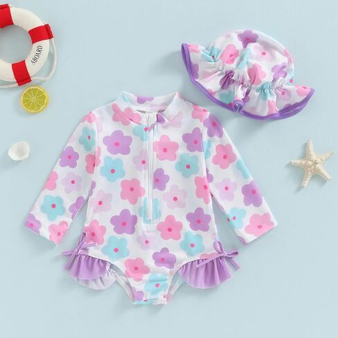 Zaxarra Infant Baby Girl Swimsuit قطعة واحدة لطيفة طباعة طويلة الأكمام in Kuwait