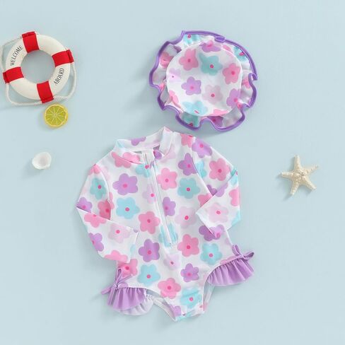 Zaxarra Infant Baby Girl Swimsuit قطعة واحدة لطيفة طباعة طويلة الأكمام in Kuwait