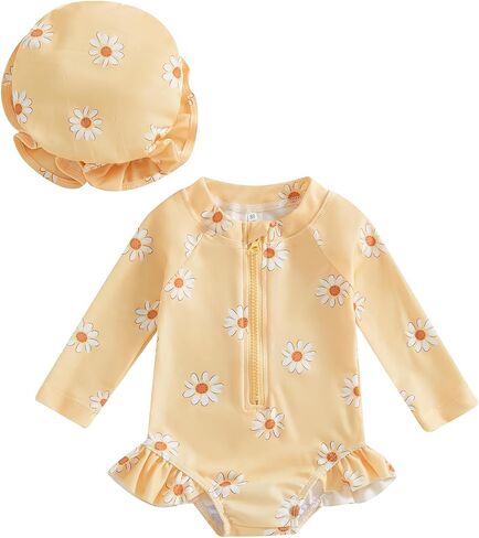 Zaxarra Infant Baby Girl Swimsuit قطعة واحدة لطيفة طباعة طويلة الأكمام in Kuwait
