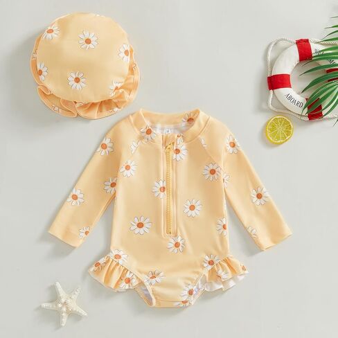 Zaxarra Infant Baby Girl Swimsuit قطعة واحدة لطيفة طباعة طويلة الأكمام in Kuwait