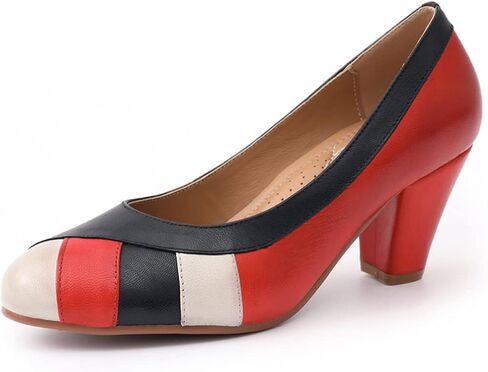 Mona flying Womens Retro Dress Pumps 7cm Chunky Heel Leather Dressy Shoes for Ladies in Saudi Arabia