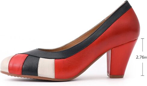 Mona flying Womens Retro Dress Pumps 7cm Chunky Heel Leather Dressy Shoes for Ladies in Saudi Arabia