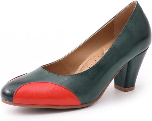 Mona flying Womens Retro Dress Pumps 7cm Chunky Heel Leather Dressy Shoes for Ladies in Saudi Arabia