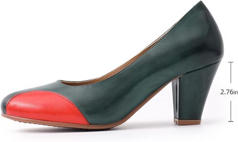 Mona flying Womens Retro Dress Pumps 7cm Chunky Heel Leather Dressy Shoes for Ladies in Saudi Arabia