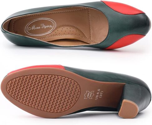 Mona flying Womens Retro Dress Pumps 7cm Chunky Heel Leather Dressy Shoes for Ladies in Saudi Arabia