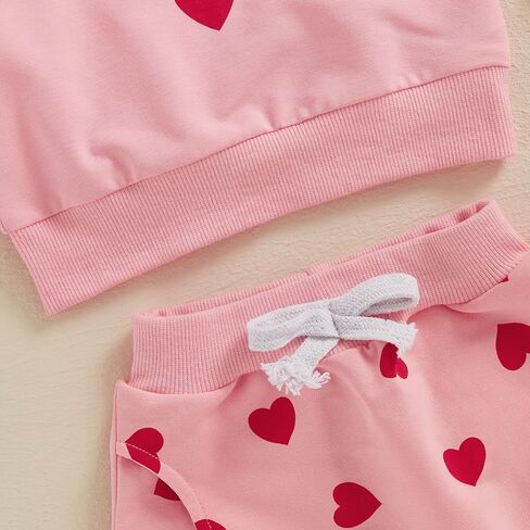Toddler Baby Girl Valentine's Day Outfit Letter Ruffle Long Sleeve Sweatshirt Heart Print Pants Clothes Set in Kuwait