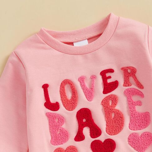 Toddler Baby Girl Valentine's Day Outfit Letter Ruffle Long Sleeve Sweatshirt Heart Print Pants Clothes Set in Kuwait