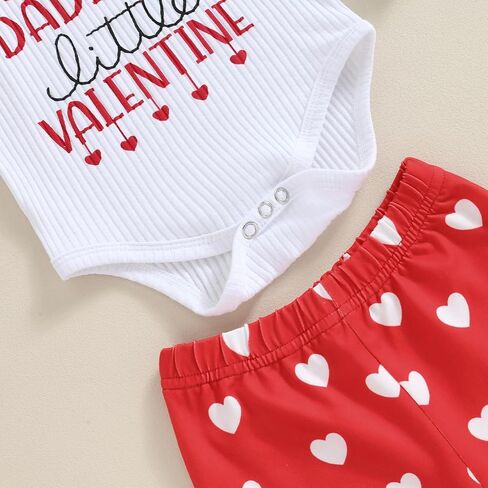 Springcmy Baby Girl Valentines Heart Outfit Long Ruffle Sleeve Romper + Flare Bell Bottans + Obder 3pcs مجموعة ملابس in Kuwait