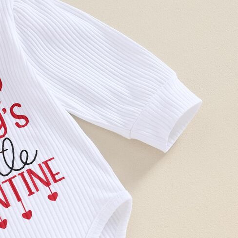 Springcmy Baby Girl Valentines Heart Outfit Long Ruffle Sleeve Romper + Flare Bell Bottans + Obder 3pcs مجموعة ملابس in Kuwait