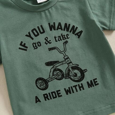 Toddler Baby Boy Summer Clothes Short Sleeve Tricycle Letter Print Shirt Elastic Waist Shorts Set Summer 2Pcs in Kuwait