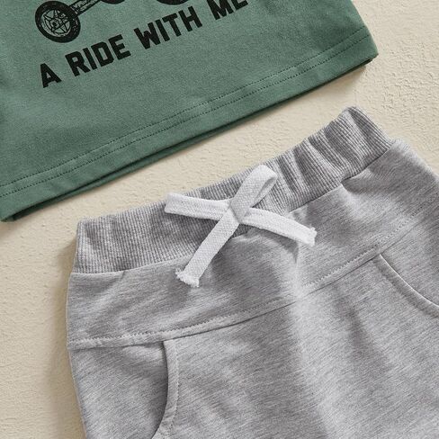 Toddler Baby Boy Summer Clothes Short Sleeve Tricycle Letter Print Shirt Elastic Waist Shorts Set Summer 2Pcs in Kuwait